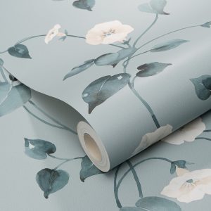 Abode Flowers Leaves Duck Egg Blue Wallpaper 0554943