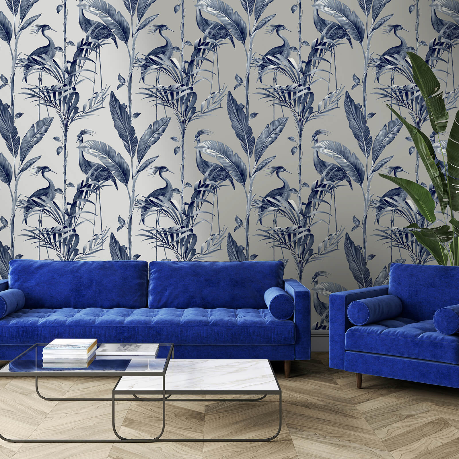Azzurra Leaf Wallpaper Navy Silver Belgravia 9506 - Image 2