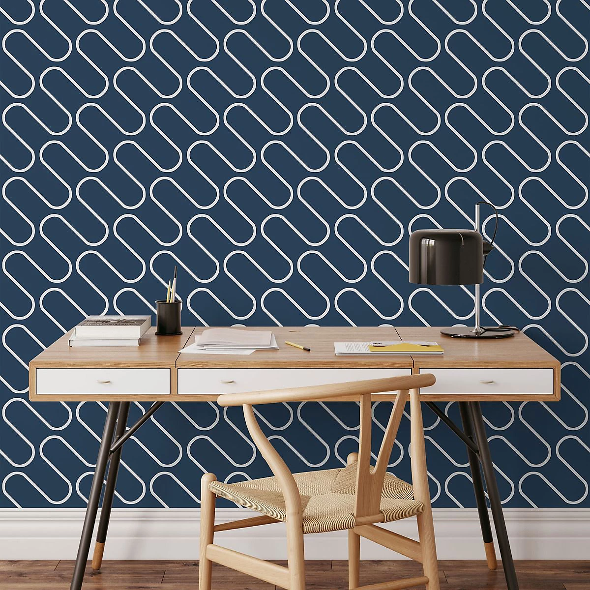 Catherine Lansfield Linear Curve Navy Blue Wallpaper 206503 - Image 2