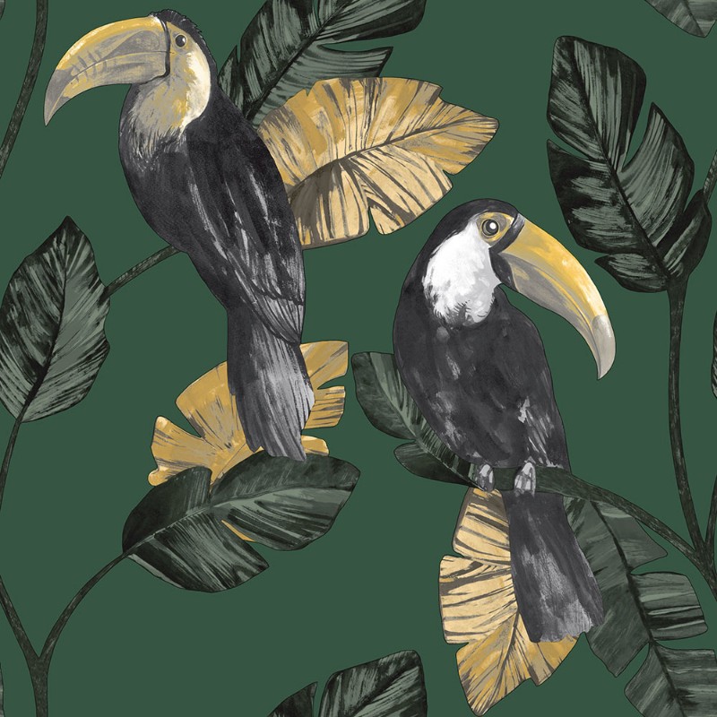 Holden Decor Premium Tiki Bird Green Wallpaper Paste The Wall Botanical 91340