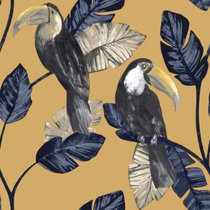Holden Decor Premium Tiki Bird Ochre Wallpaper Paste The Wall Botanical 91342