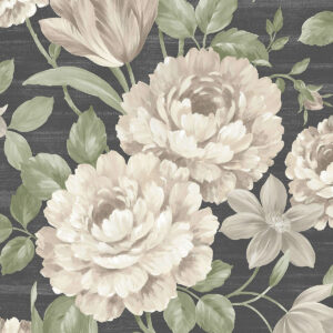 Fayre Cream/Black Floral Vinyl Wallpaper Muriva 194302