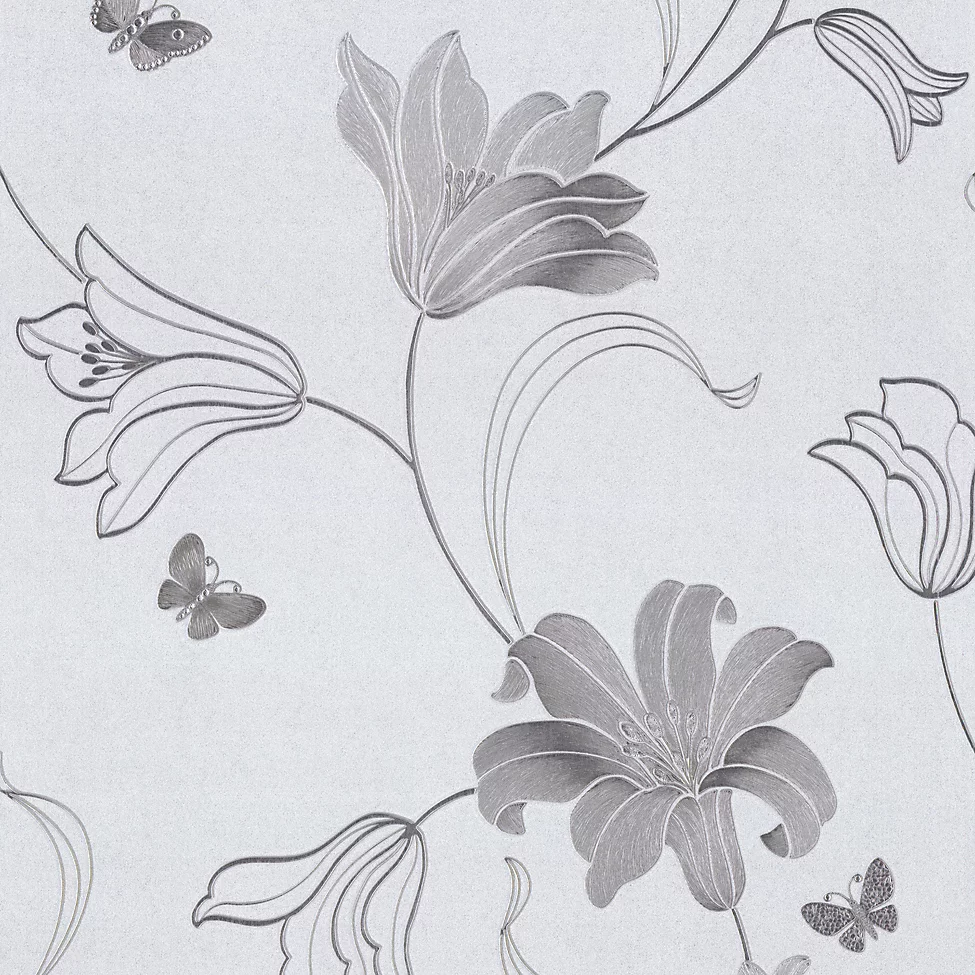 Muriva Amelia Metallic Floral Silver/Gunmetal Wallpaper 701414 - Image 2