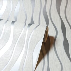 Arthouse Metallic Wave White Silver Wallpaper Glitter Effect Textured Vinyl