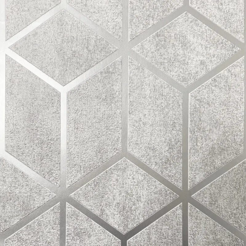 Muriva Axton Cube Grey/Silver Glitter 3D Effect Metallic Wallpaper 177510 - Image 2