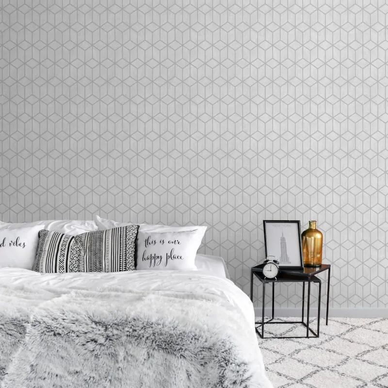 Muriva Axton Cube Grey/Silver Glitter 3D Effect Metallic Wallpaper 177510 - Image 4