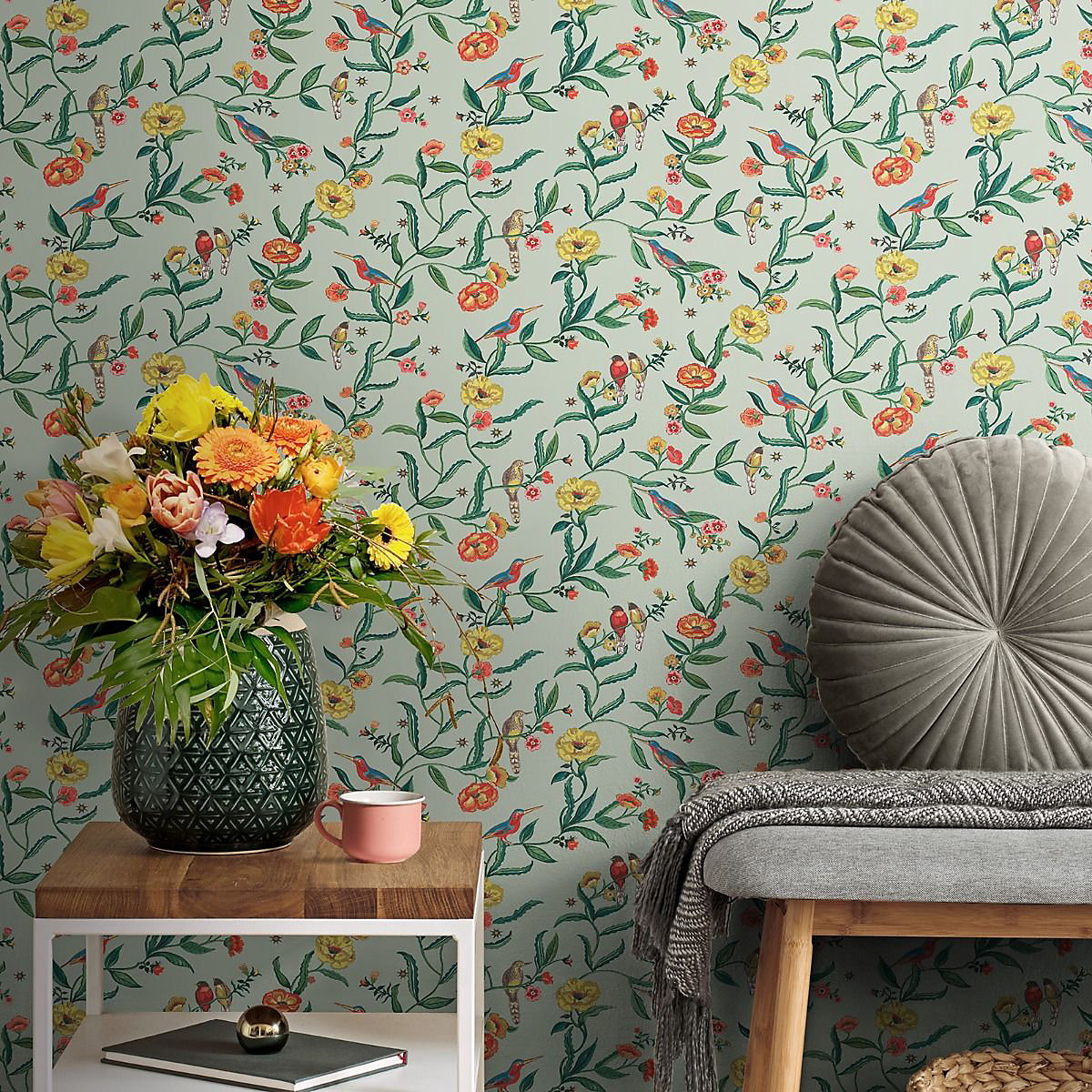 Cath Kidston Summer Birds Sage Wallpaper - Muriva 182551 - Image 3