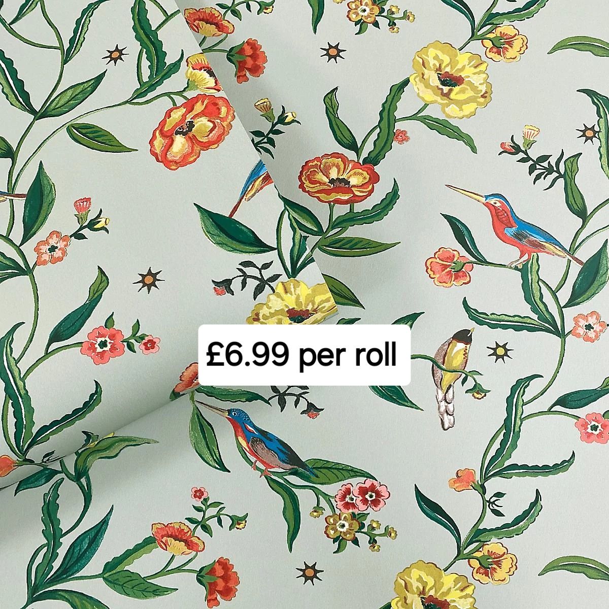 Cath Kidston Summer Birds Sage Wallpaper - Muriva 182551