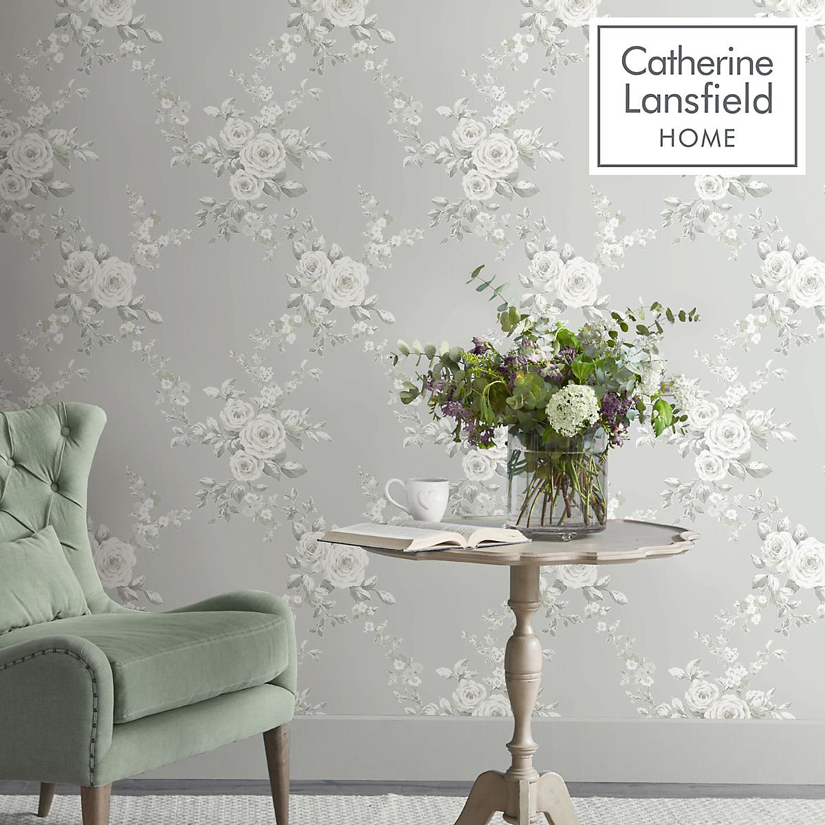 Catherine Lansfield Canterbury Floral Wallpaper Sage Muriva 165508 - Image 5