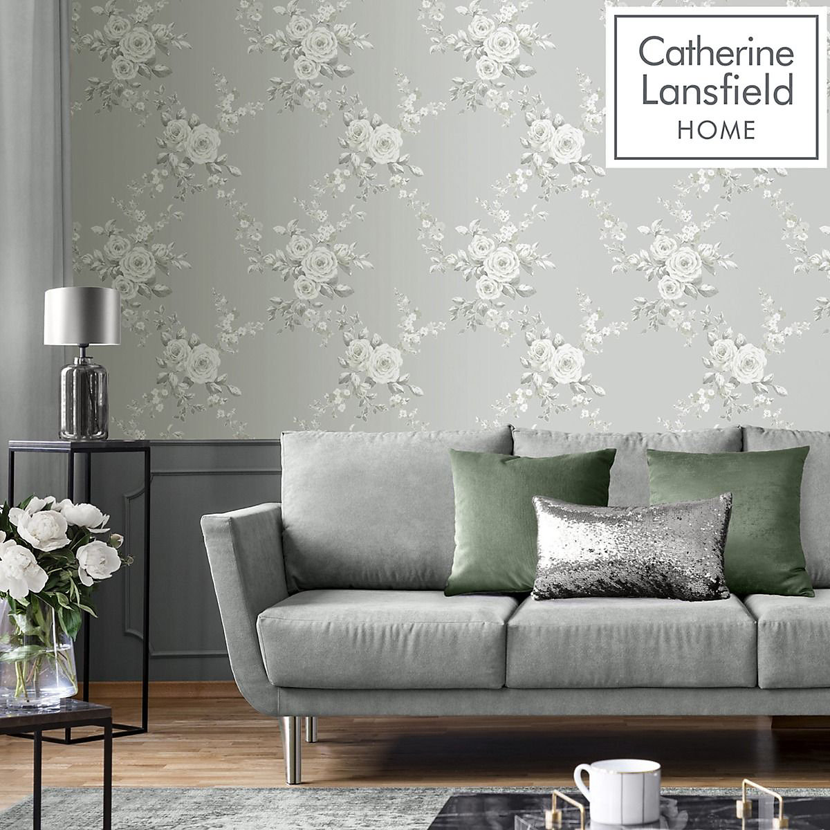 Catherine Lansfield Canterbury Floral Wallpaper Sage Muriva 165508 - Image 3